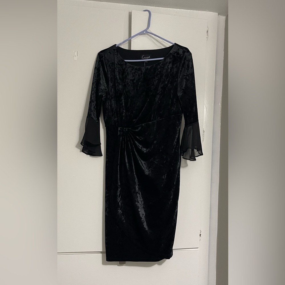 Connected Apparel Black Velvet Women’s 3/4-Sleeve Sheath Dress Size8 Goth Velour